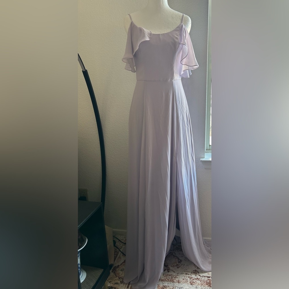 Lavender Cold-Shoulder Maxi Dress with Ruffle Details